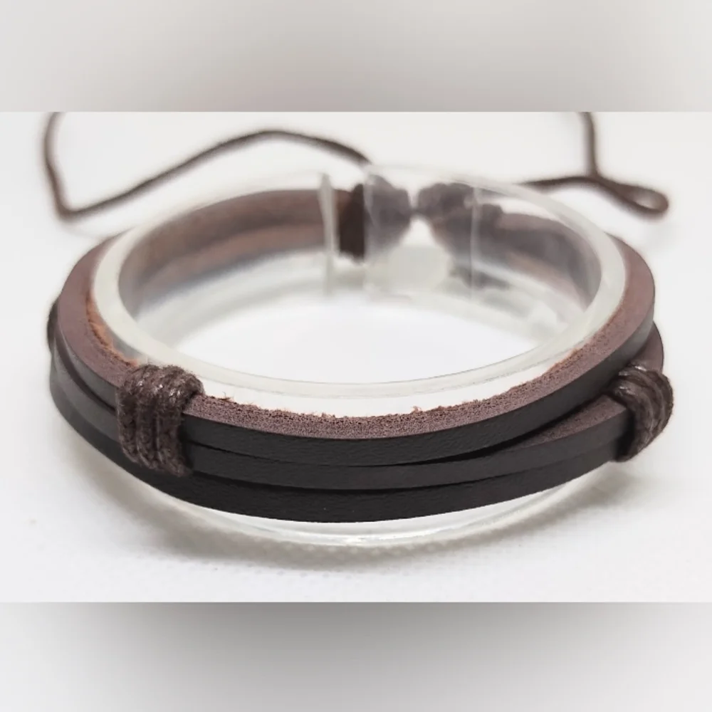 Men's Bracelet Leather Layered‎ Brown New f30